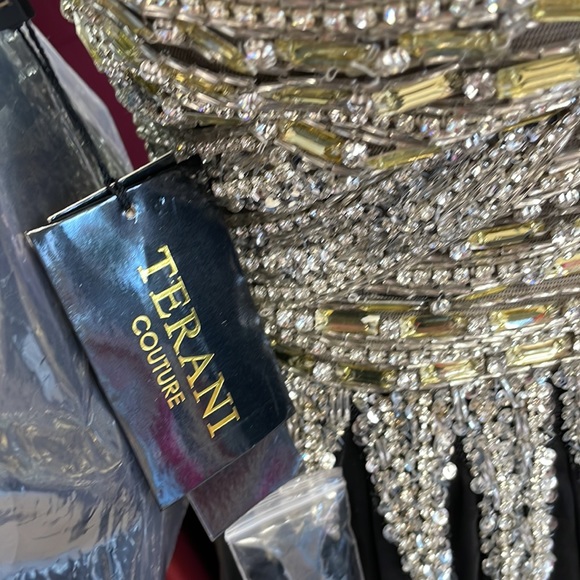 Terani couture long black chiffon dress beaded top Size 0 and 4 - Picture 4 of 5